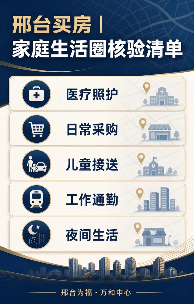 邢台买房家庭生活圈核验清单：医疗照护、日常采购、儿童接送、工作通勤、夜间生活